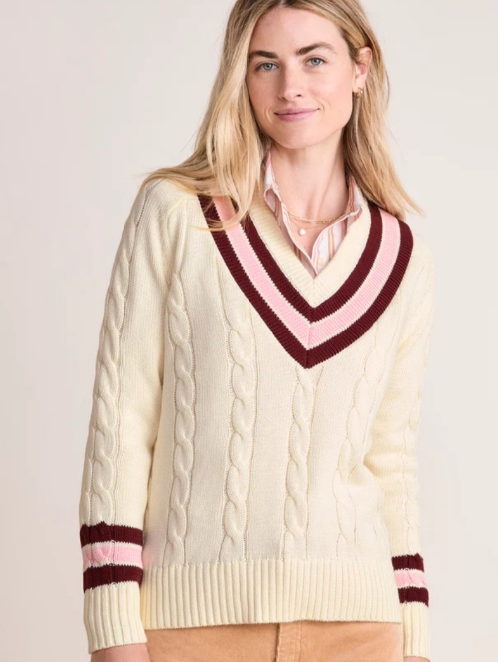 NEW! Vineyard Vines Marshmallow Cable V-neck Sweater